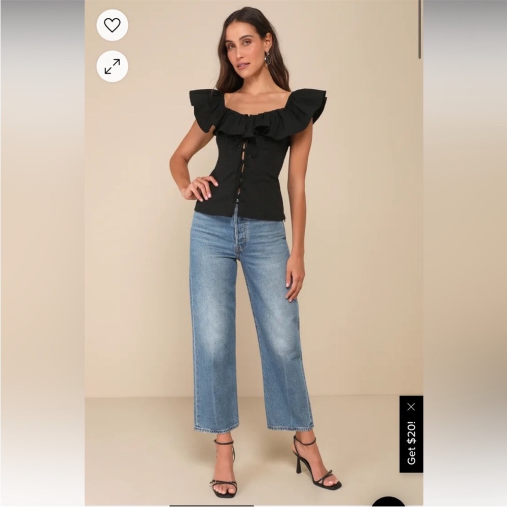 Lulu's Black Ruffle-Front Lace-Up Top - Picture 3 of 6
